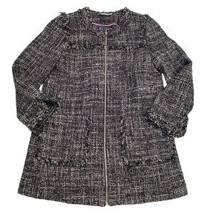 J.Crew Tweed Jacket Size 6 Black White Fringe Full Zip